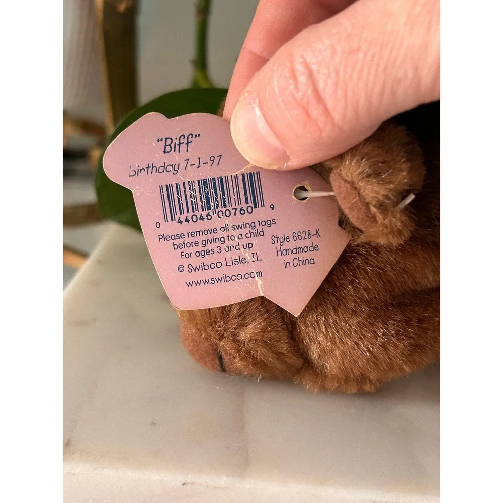 Vintage 1997 Puffkins Biff Buffalo Plush Keychain Swibco Brown Bison 6628-K